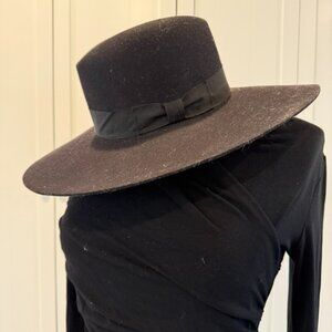 Stetson Black Wool Wide Brim Fedeora Western Hat (M)